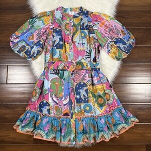 J.Marie Women's Size XS Zodiac Print Button Front Sloan Belted Dress